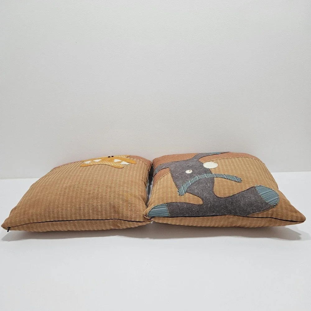 Pair Of Brokesy‎ Artist Abtract Sad Monster Throw Pillows Approx 17